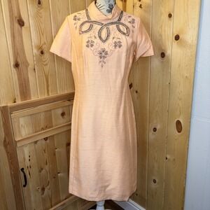 Easter Vintage Sylvia Ann Women Midi Dress Peach Wedding Shower Party Medium